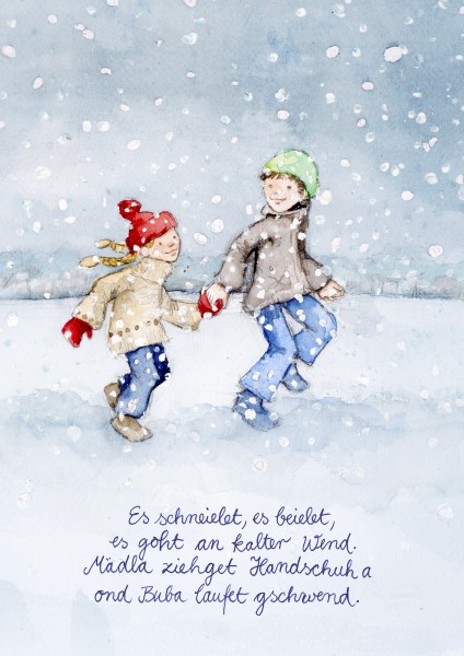 Weihnachts-Postkarte - Es schneielet, es beielet ...